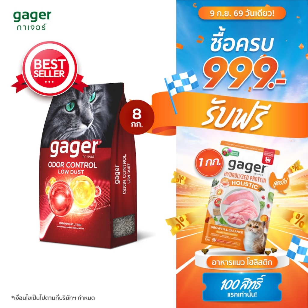Gager (กาเจอร์) ทรายแมวภูเขาไฟ Odor Control Low Dust ทรายแมวพรีเมียม ทรายแมว (8กิโล)