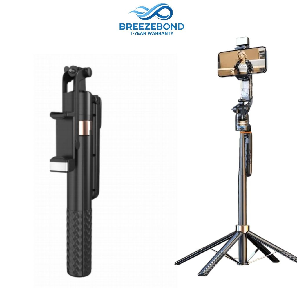 Breezebond ไม้เซลฟี่ Gimbal อัจฉริยะ ติดตามใบหน้าอัตโนมัติ 360° ควบคุมท่าทางมือ 5 แบบ ไฟ LED อลูมิเนียม+ABS ถ่ายเซลฟี่สว