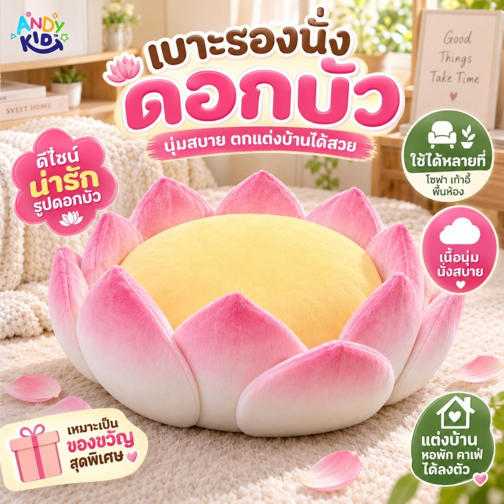 เบาะนั่งดอกบัวสำหรับเก้าอี้และโซฟา นุ่มสบาย ใช้วางตกแต่งบ้าน หอพัก หรือคาเฟ่ได้