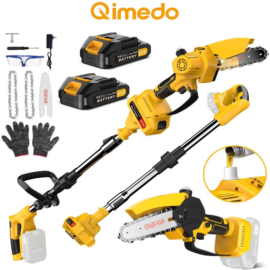 Qimedo เลื่อยโซ่ไร้สาย6นิ้ว Cordless Chain Saw ตัดกิ่งไม้ไฟฟ้า แบต2ก้อน เครื่องมือทำสวน พกพา ตัดกิ่ง-ไม้ น้ำหนักเบา