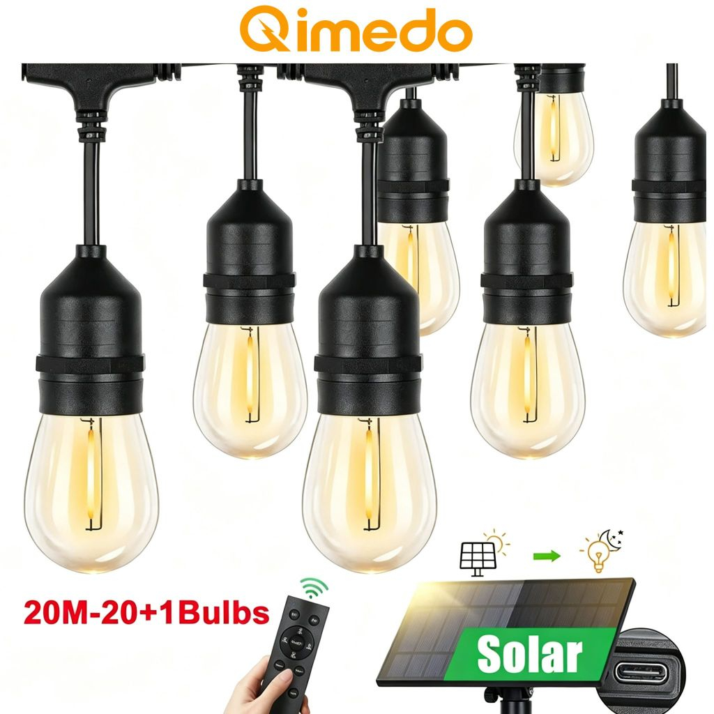 Qimedo ไฟห้อยระย้าS14 โซล่าเซลล์ แสงเหลือง 10/15/20ม. ไฟประดับโซล่าเซลล์ แต่งสวน ปีใหม่ คริสต์มาส ปา