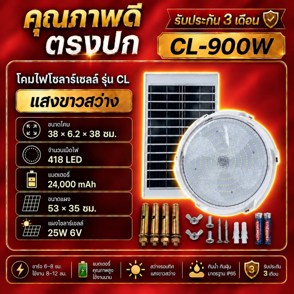 ซาลาเปา พี่โบ้ 900W 700W 500W 300W แสงขาว ไฟพลังงานแสงอาทิตย์ ค่าไฟ 0 บาท solar light solarcell ไฟโซลาร์เซลล์