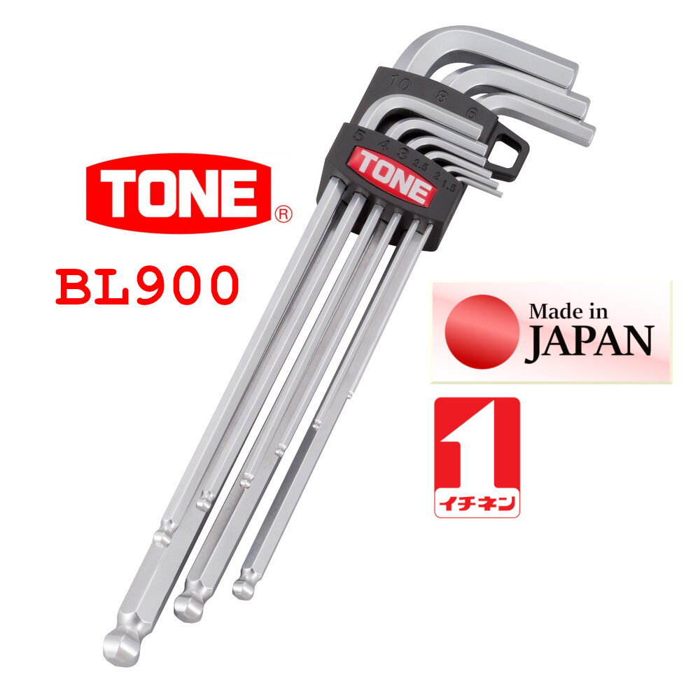 T BL900 TONE ชุด ประแจ แอลยาวหัวบอล ญี่ปุ่น 9 ชิ้น 1.5 2 2.5 3 4 5 6 8 10mm Long Ball Point Hex Key 