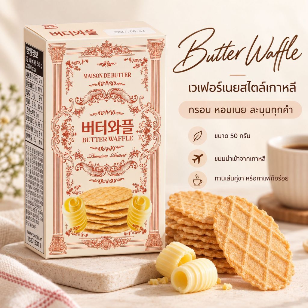 [50g EXP.08.2027 บัตเตอร์วาฟเฟิล] Douce Romance Butter Waffle Premium Dessert 50g/2ea