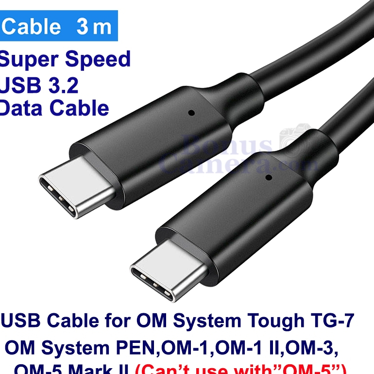สาย USB Type C ยาว 3m ต่อกล้อง OM System PEN,OM-1,OM-1 II,OM-3,OM-5 Mark II,Tough TG-7 replaces CB-U
