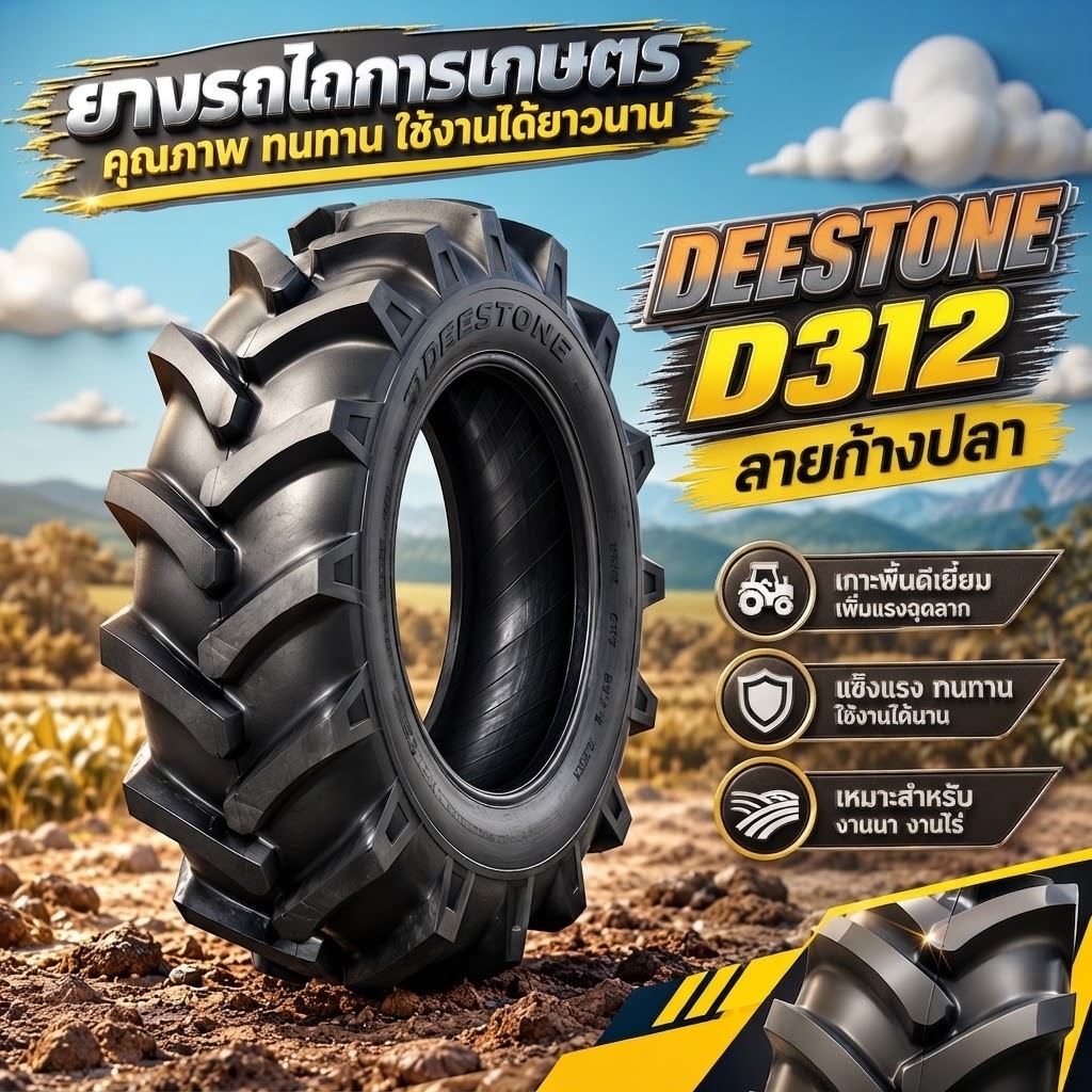 ยางรถไถล้อหลัง Deestone รุ่น D312 ขนาด 18.4-34 16.9-28 18.4-30 16.9-30 13.6-24 12.4-24 11.2-24