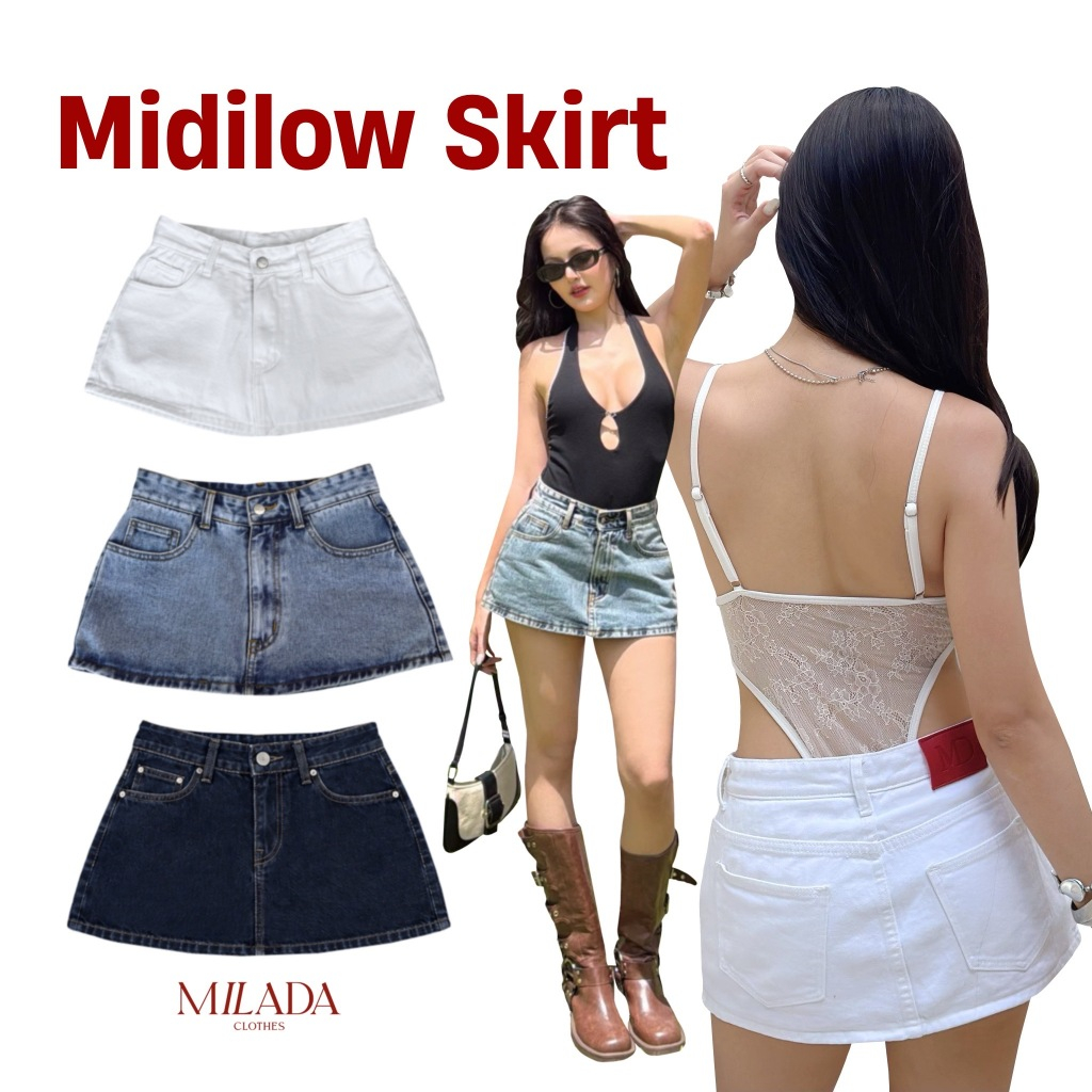 Midi Low Skirt กระโปรงยีนส์เอวต่ำ (012)