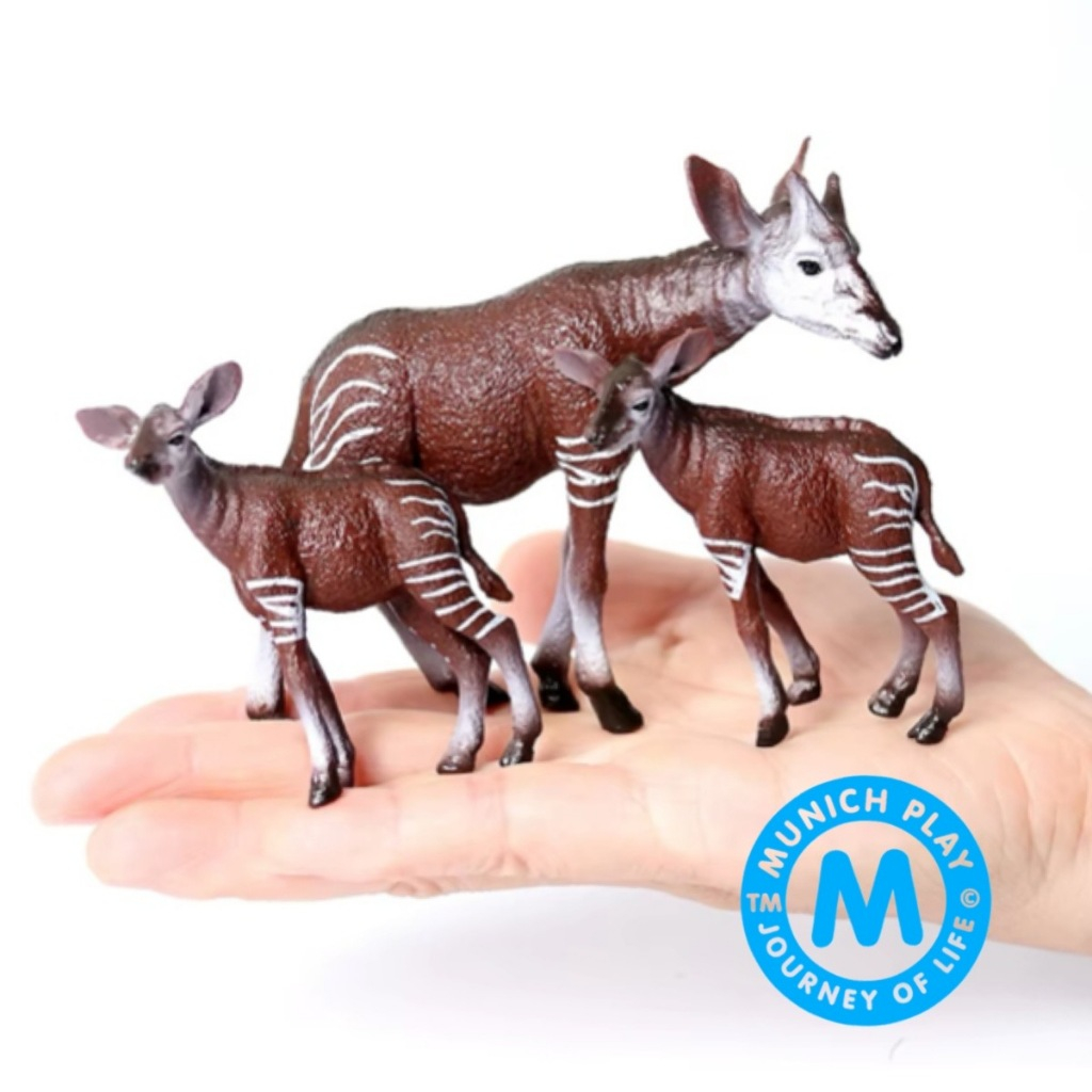Munich Play โมเดลสัตว์ Okapi โอคาพี โอคาปี แม่ลูก ชุด 3 ตัว (จากหาดใหญ่)