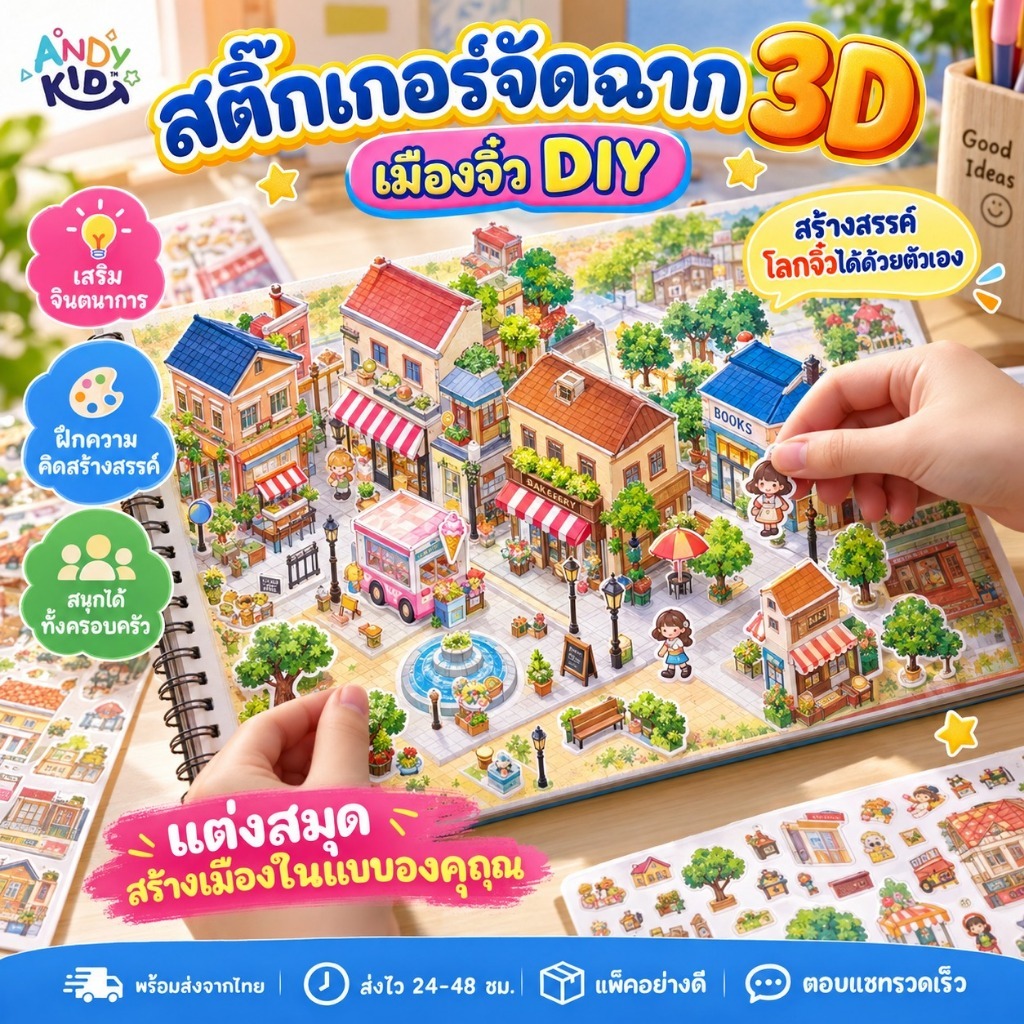สติกเกอร์จัดฉากเมืองจิ๋ว 3D DIY มีหลายฉาก แต่งสมุด ไดอารี่ Journal Scrapbook งานคอลลาจและแฮนด์เมด