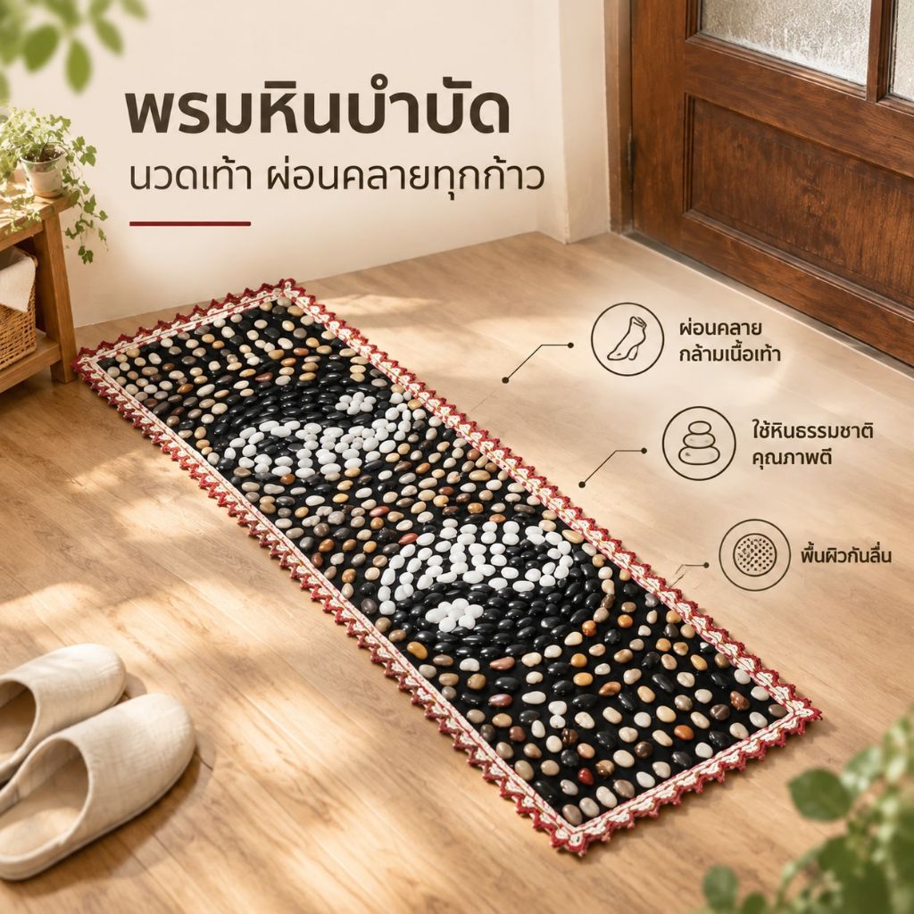 【พร้อมจัดส่งทันที】แผ่นนวดเท้าหินกรวด แผ่นเท้าหินดอกไม้ฝน อุปกรณ์บำบัดเท้า พรมเดิน แผ่นเท้าหิน