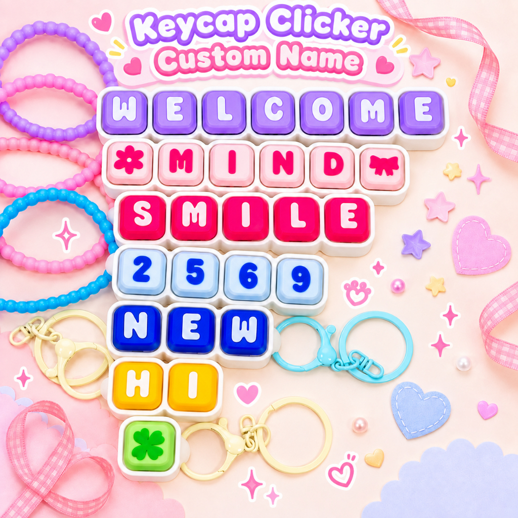 พวงกุญแจคีย์แคป 3D สั่งทำชื่อได้ Keycap Clicker Custom Name เลือกสีได้ น่ารักไม่ซ้ำใคร