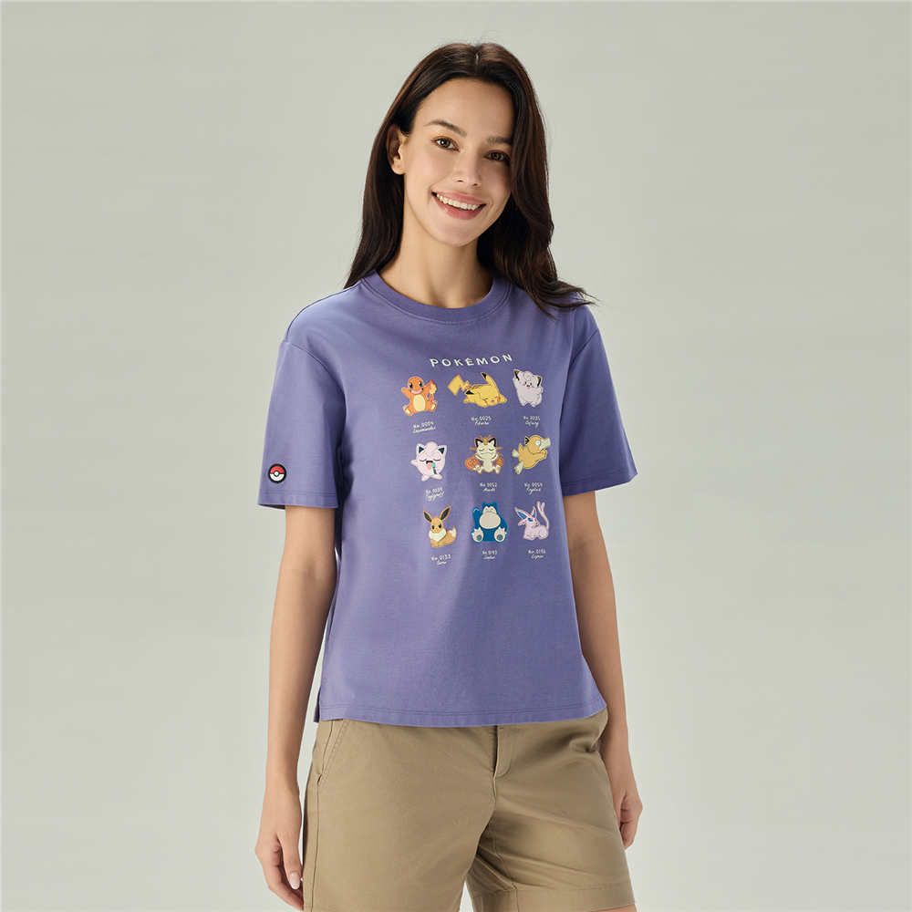 GIORDANO เสื้อยืดผู้หญิง Women's Loose Sorona Printed Tee (Pokémon) 05396649