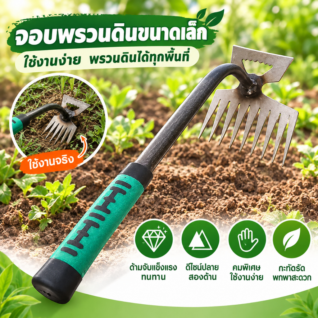 คาดหญ้าเหล็ก 11ฟัน ด้ามจับยาง เครื่องมือกำจัดวัชพืช ในการเกษตรเครื่องมือสำหรับการทำสวน