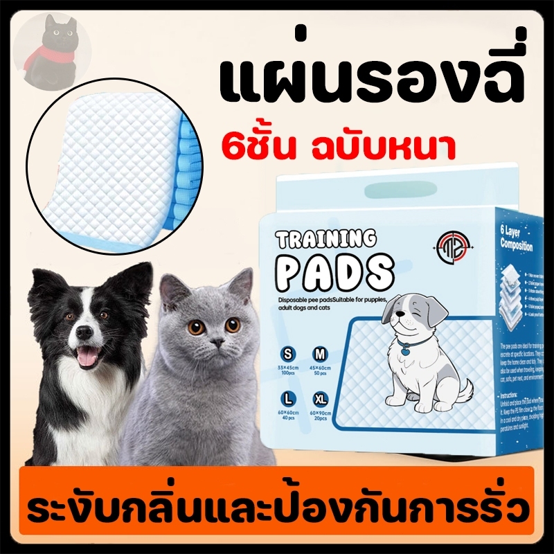 แผ่นรองฉี่สุนัข แผ่นรองฉี่ แผ่นรองฉี่แมว 6ชั้น หนาขึ้น ช่วยฝึกขับถ่าย ซึมซับได้ดี กักเก็บกลิ่น แผ่นรองซับดูดซึมได้ด