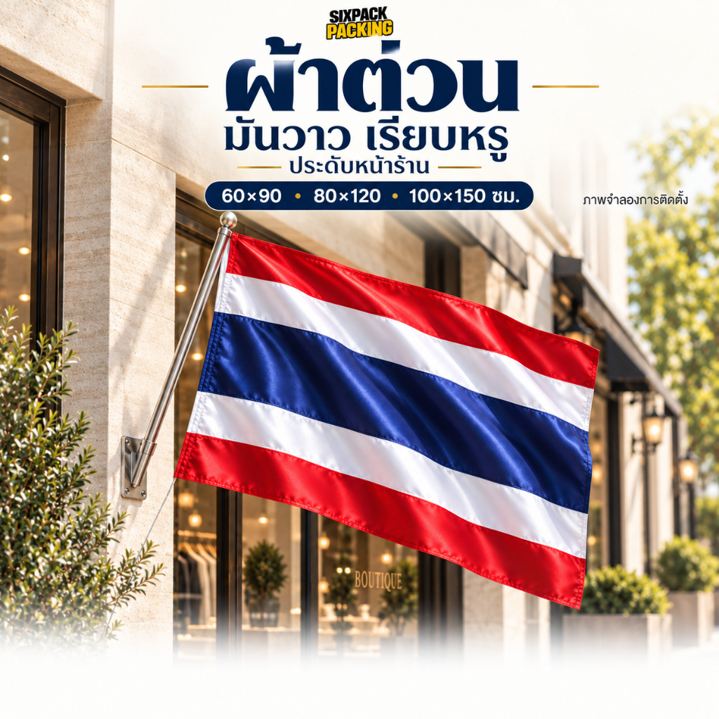 [ผ้าต่วน] ธงชาติไทย 60x90/80x120/100×150 ซม. หลายขนาด ธงไทย สำหรับแขวน บ้าน ร้านค้า เสาธง