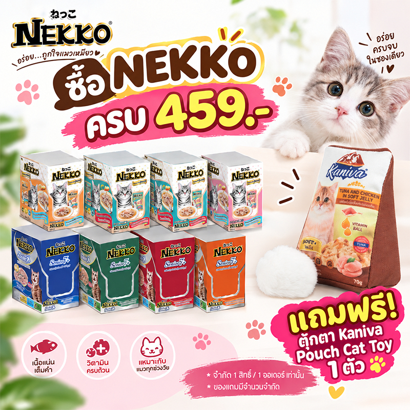 (ยกโหล) Nekko อาหารแมว เน็กโกะ แบบเปียก 70g. สูตร ลูกแมว,เจลลี่,เกรวี่,7+ (โหล 12 ซอง) [Clone SKU]
