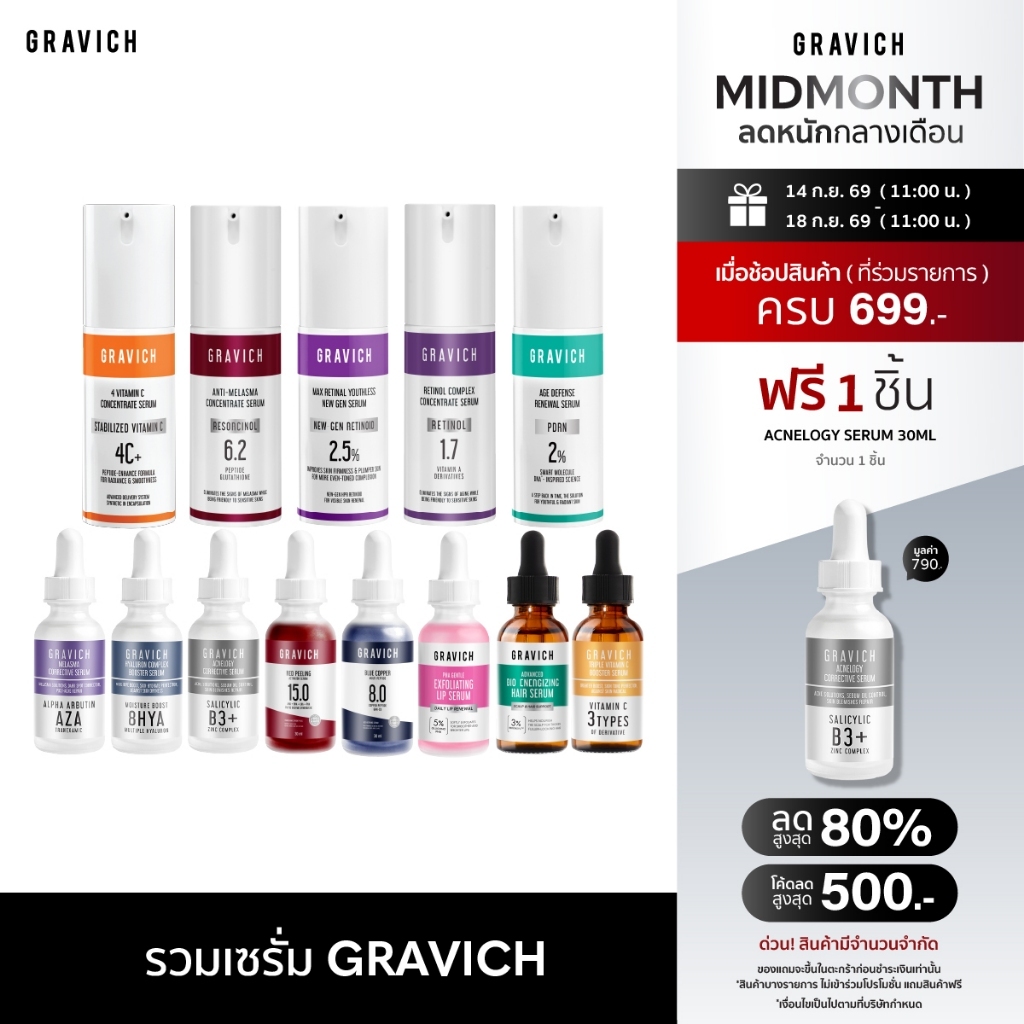 [รวมเซรั่ม] Gravich Serum สกินแคร์ Skincare Triple Vitamin C, Hyaluron, PDRN, Retinol,Melasma , Acne