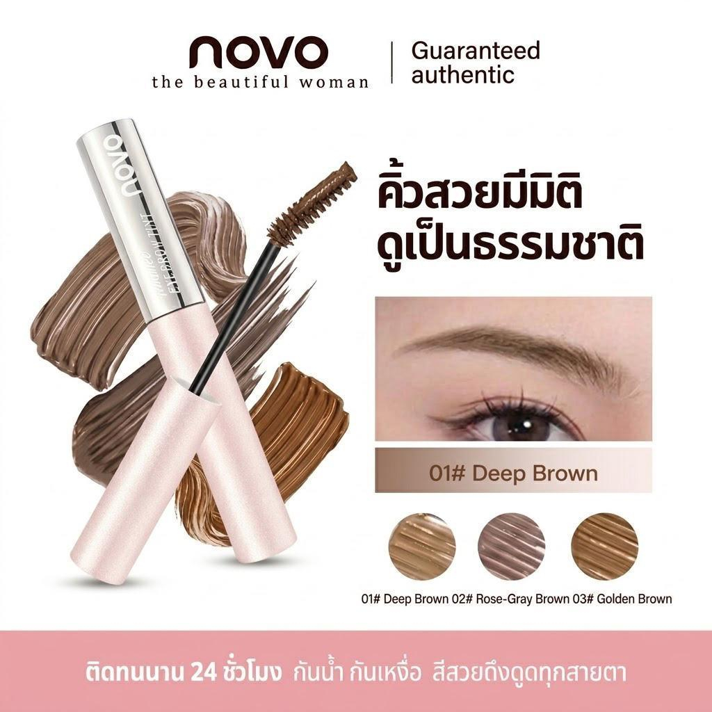 NOVO มาสคาร่าคิ้ว เจลปัดคิ้ว เนื้อแมตต์กำมะหยี่ คิ้วฟูเป็นธรรมชาติ กันน้ำ กันเหงื่อ ติดทนนาน 12 ชม.