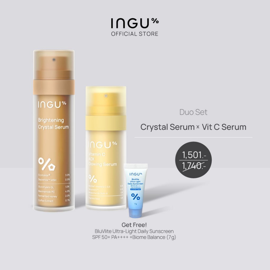 (รับฟรี Daily Sunscreen 7g 1 ชิ้น)INGU Vitamin C AOX Glowing Serum 30 ml + Brightening Crystal Serum 50 ml