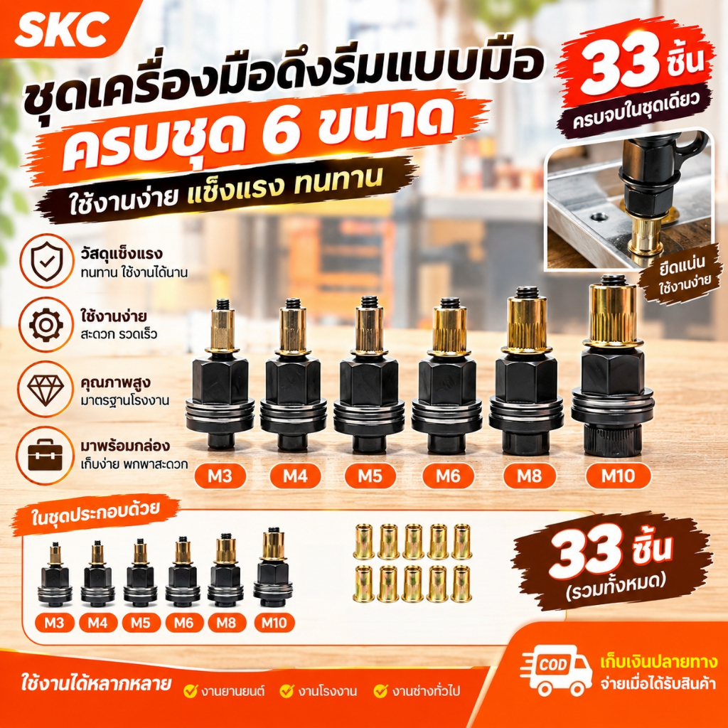 【NEW】พร้อมส่งในไทย!! ชุดยิงรีเวทนัทด้วยมือหรือสว่าน เครื่องยิงรีเวทนัท พร้อมรีเวทนัทและน็อต ขนาด M3-M10