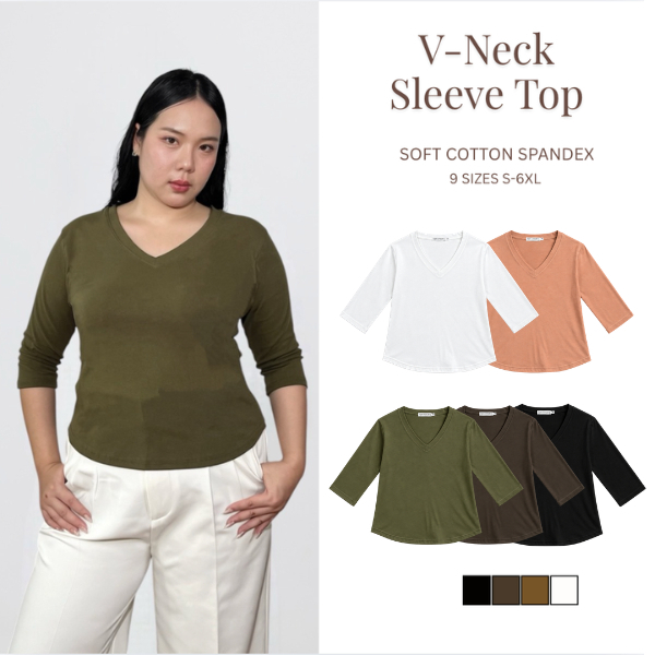 V25 - เสื้อยืดคอวีแขน ห้าส่วน