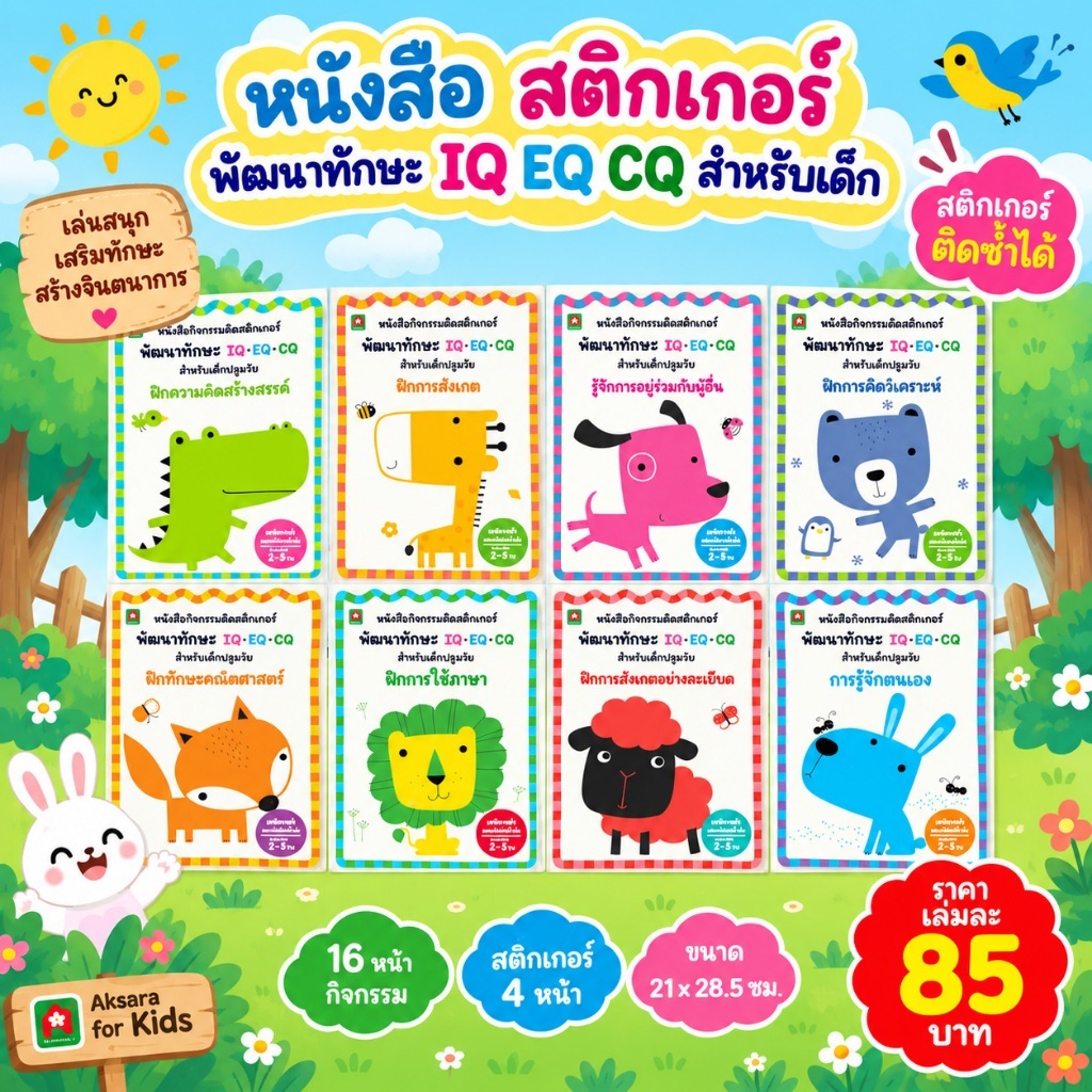 Aksara for kids หนังสือ สติกเกอร์ พัฒนาทักษะ IQ EQ CQ 2-5 ปี คละแบบ