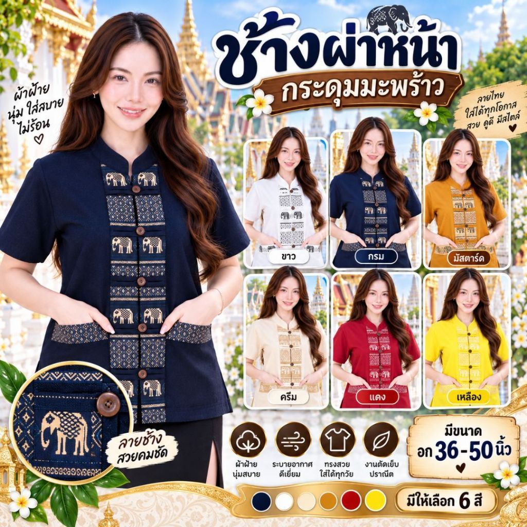 ช้างผ่าหน้า 5 กระดุม 12 สี