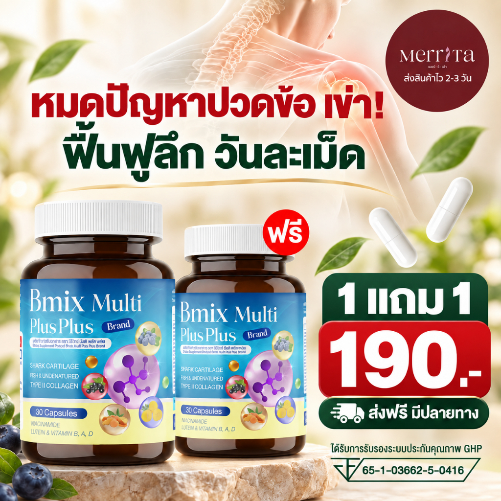 ส่งพรุ่งนี้ > Bmix Multi จบปัญหา ตาล้า อาการปวด พร้อมบำรุงกระดูก Merrita ของแท้100% นครราชสีมา