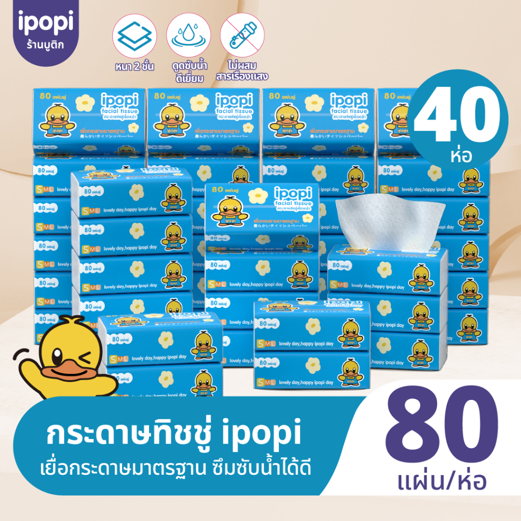 [40 ห่อ พร้อมส่ง] ipopi กระดาษทิชชู่ แบบดึงห่อม่วง เช็คหน้าได้ อ่อนโยน  70 แผ่น สะอาด ไร้ฝุ่น ได้รับมาตราฐาน