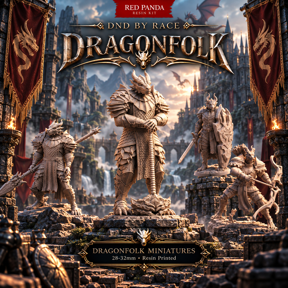Dnd miniature Dragonfolk I รวมโมเดลเผ่า Dragonfolk (งานเรซิ่นสีเทา ฐาน 1 นิ้ว)