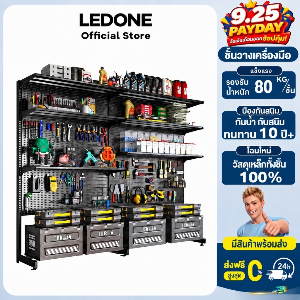 ชั้นวางเหล็ก Pegboard แผ่นเจาะรู ชั้นอเนกประสงค์ เก็บเครื่องมือช่าง จัดระเบียบโรงรถ เก็บของแคมป์ปิ้ง