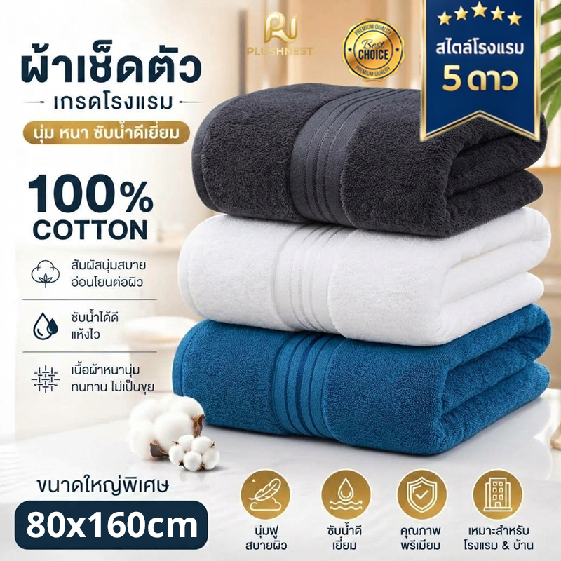 ขายส่งได้ ผ้าเช็ดตัว เนื้อนุ่มขนาด ซับน้ำดี แห้งไว​ ขนาดใหญ่พิเศษ 80*160ซม. ผ้าเช็ดตัวผืนใหญ่ Towel โรงแรมหรู ผ้าขนหน