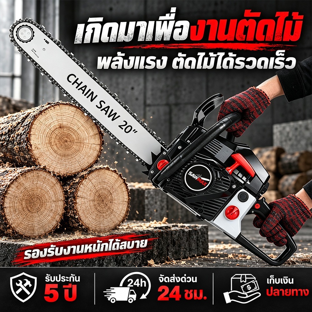 เลื่อยยนต์ 20นิ้ว 22นิ้ว 10.0KW/18แรงม้า ประหยัดน้ำมัน ทนทาน พลังเพียงพอ ตัดไม้ได้สบาย