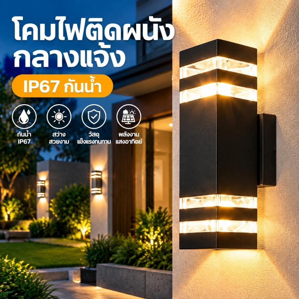 【พร้อมส่ง】โคมไฟติดผนัง ไฟประดับกลางแจ้ง ไฟตกแต่ง ไฟ led E27 ไฟทางเดิน กันน้ำได้ IP67 ไฟแต่งสวน โคมไฟทางเดิน