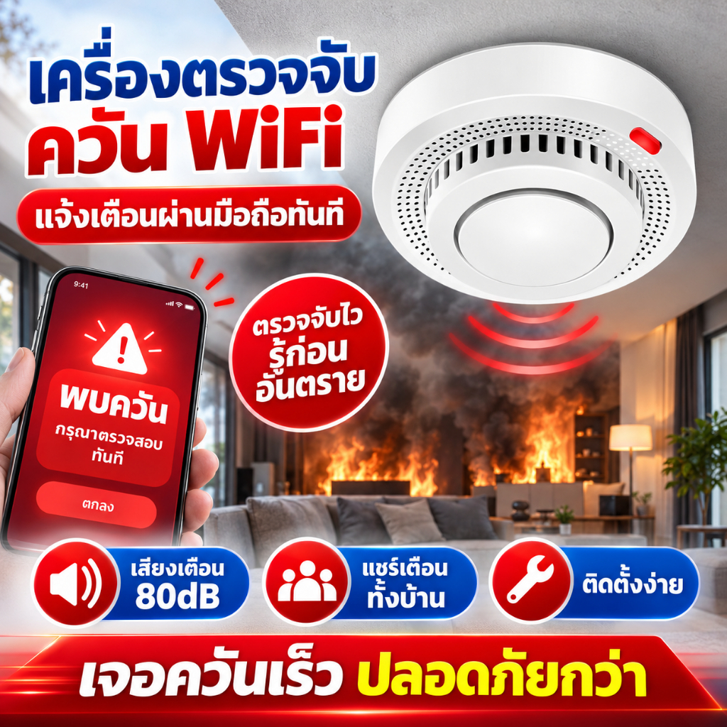 CallToU Tuya Smoke Alarm Detector ตรวจจับควันไฟ สัญญาณเตือนไฟไหม้ เซ็นเซอร์สัญญาณเตือนไฟไหม้ตรวจจับควัน