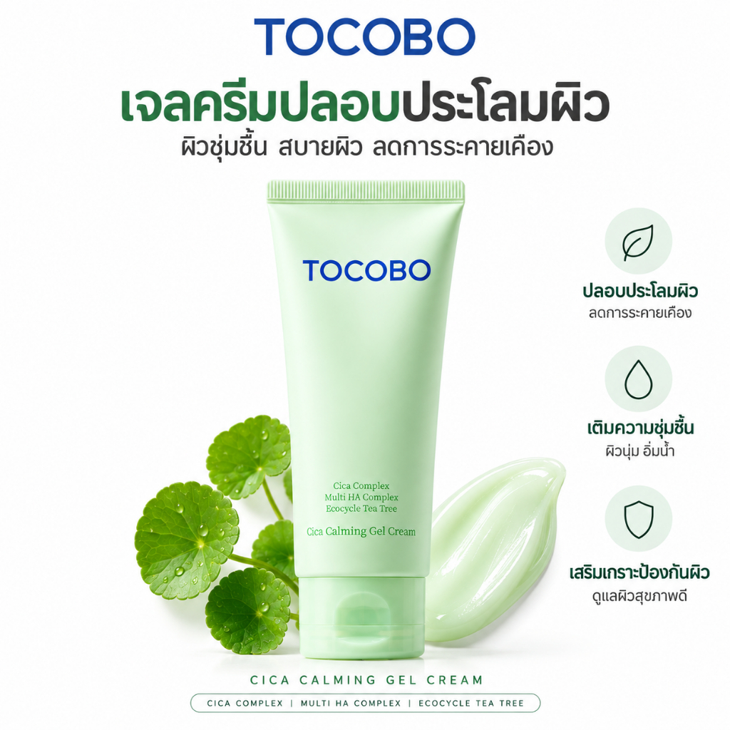 TOCOBO Cica Calming Gel Cream 75ml เจลครีมซิก้า ปลอบประโลมผิว เติมความชุ่มชื้น 24ชม. สำหรับผิวบอบบาง — صورة 2