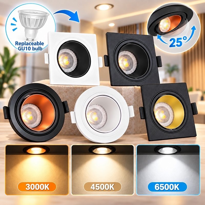 3สี ไฟฝังฝ้า GU10 ไฟดาวน์ไลท์ led โคมดาวน์ไลท์ติดลอย โคมไฟเพดาน ฝังฝ้าเพดาน ดาวไลท์ ห้องนั่งเล่นห้องนอนห้องโถง