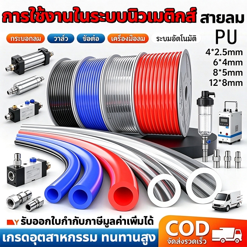 ⚒️Multi-spec สาย pu สายลม นิวเมติก Pneumatic มี 4mm ถึง 16mm ราคาต่อม้วน ทนแรงดันสูง ไม่หักงอ ใช้กับปั๊มลม คอมเพรสเซอร์