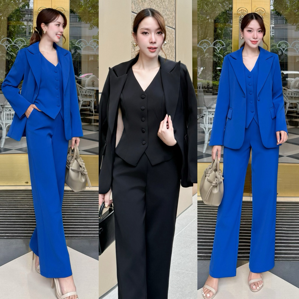 ชุดสูทผู้หญิง เซ็ท 3 ชิ้น เสื้อกั้ก เสื้อสูท กางเกง code 23600