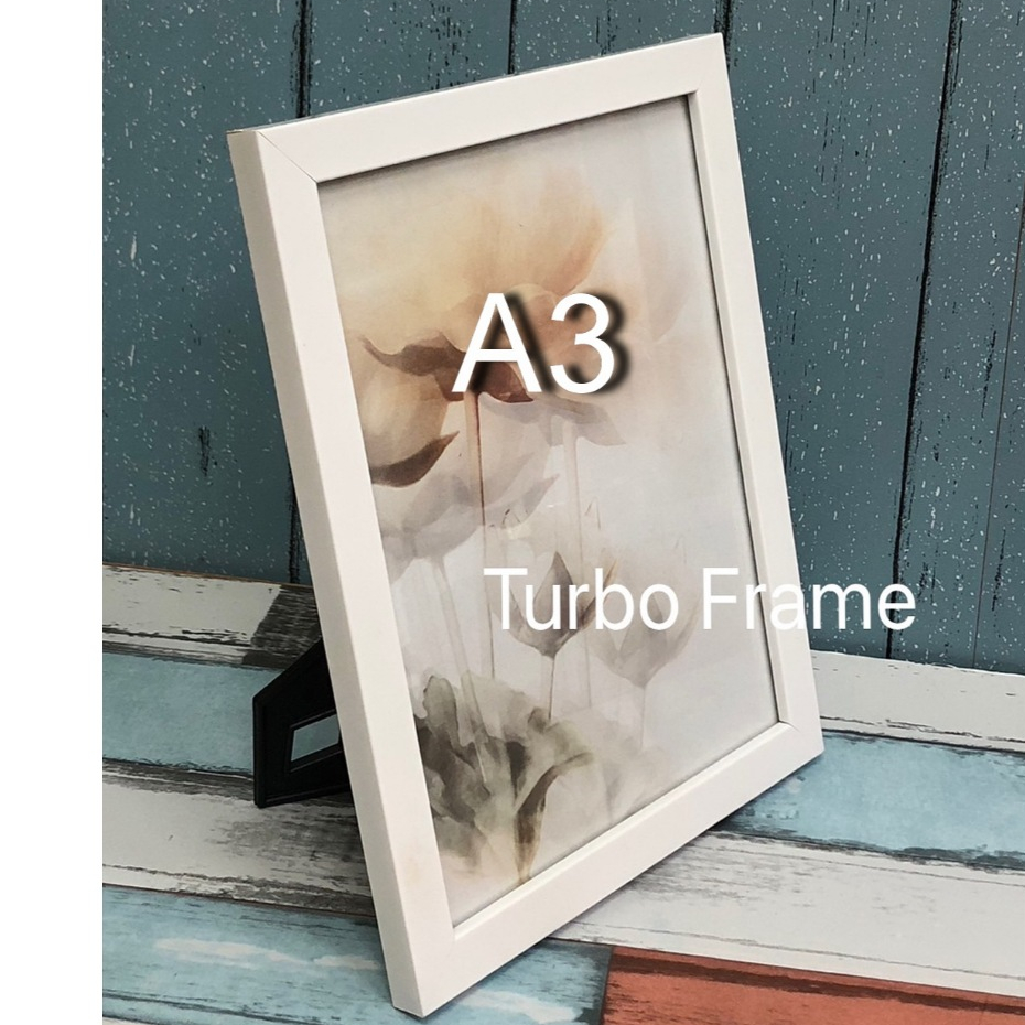 กรอบรูปแต่งบ้าน TURBO FRAME ขนาดภาพ A3 ( 29.7x42 cm) +กระจกใส+ขาตั้ง หูแขวนผนัง