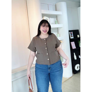 (T48 ผ้าฟลอร่า) เสื้อแขนสั้น กระเป๋าหน้า สำหรับสาวอวบ อก 38-52 ❌ไม่ต้องเผื่อไซส์นะคะ❌