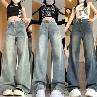 างเกงยีนส์ผู้หญิง กางเกงยีน เอวสูง สีฟ้าซีดจาง กางเกงยีนส์ ก…