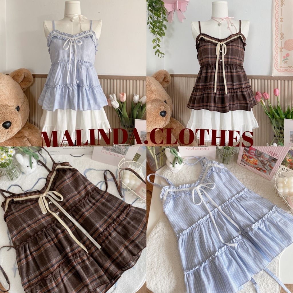 MALINDA​ เสื้อสายเดี่ยวขนมชั้น ผูกหลังเข้ารูปสวย อก30-36​นิ้ว​ (ซับ​ในช่ว​งอก​)​ 🐈‍⬛⸝⋆ พร้อมส่ง