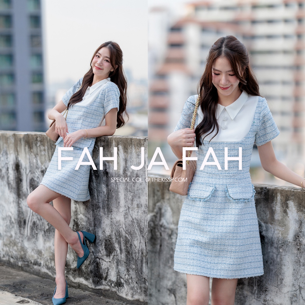 LOT5 : FAH.JA.FAH' dress -NEW LIMITED FABRIC ** HANDMADE pearl flora buttons ( special A+collection)