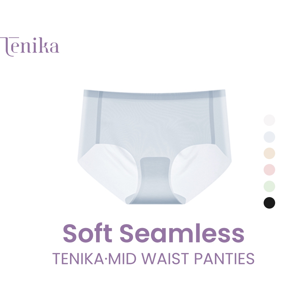 TENIKA กางเกงในผู้หญิง Ice Silk กางเกงในไร้ขอบ  ไร้ขอบ เอวกลาง สบายตัว ผ้าเรียบน