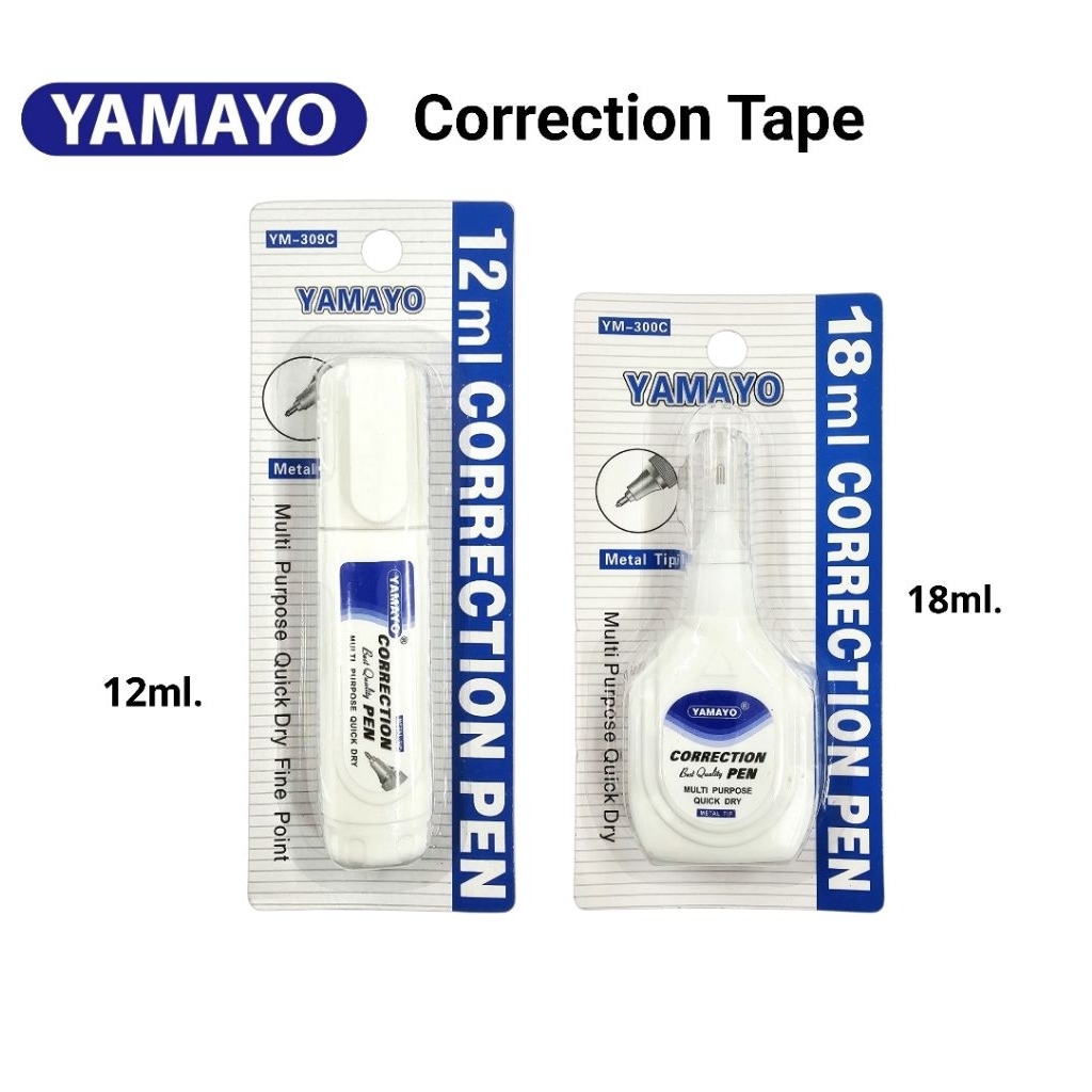 YAMAYO ปากกาลบคำผิด ขนาด 12ml. (YM-309C), 18ml. (YN-300C) หัวโลหะปลายแหลม (metal tip) ราคาต่อ 1 ชิ้น