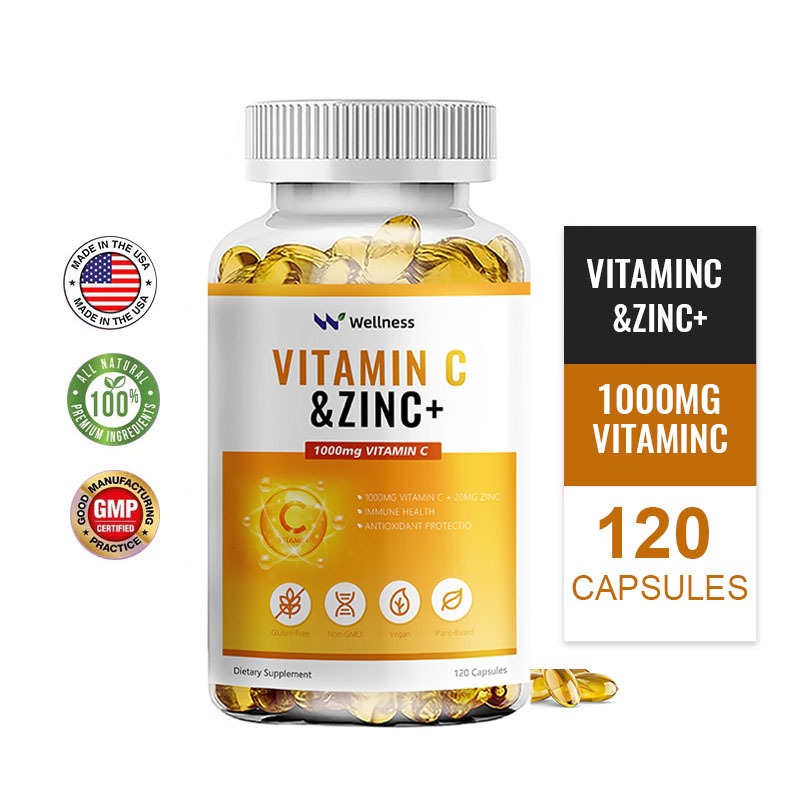 Wellness วิตามินซี 1000 mg vitamin c ,วิตามินซี ซิงค์ 20mg zinc For Immunity & Nervous System 120pcs