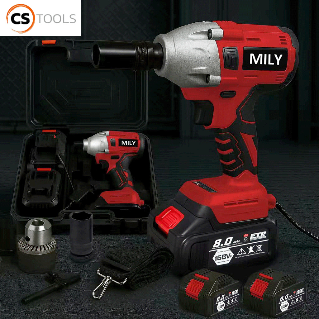 MILY บล็อกแบต 168V บล็อกไฟฟ้า  ล็อกแบตเตอรี่  แบต Li-ion 2ก้อน 2ระบบ   รุ่นสีแดง (รุ่นใหม่ สำหรับงานหนักมาก)