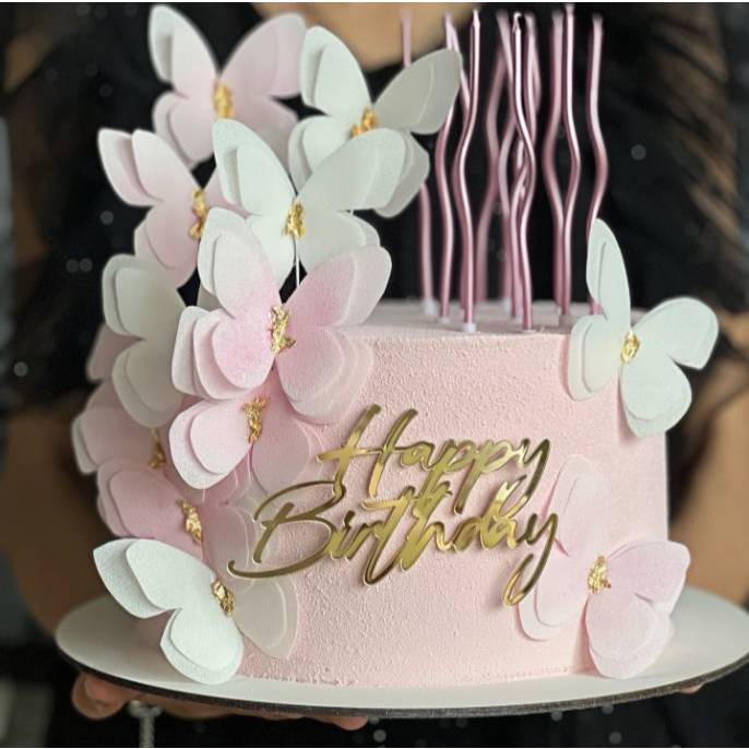 ป้ายวันเกิด ป้ายเค้กอะคริลิค ป้ายhappy birthday สีทอง/สี Pink Gold/สีเงิน