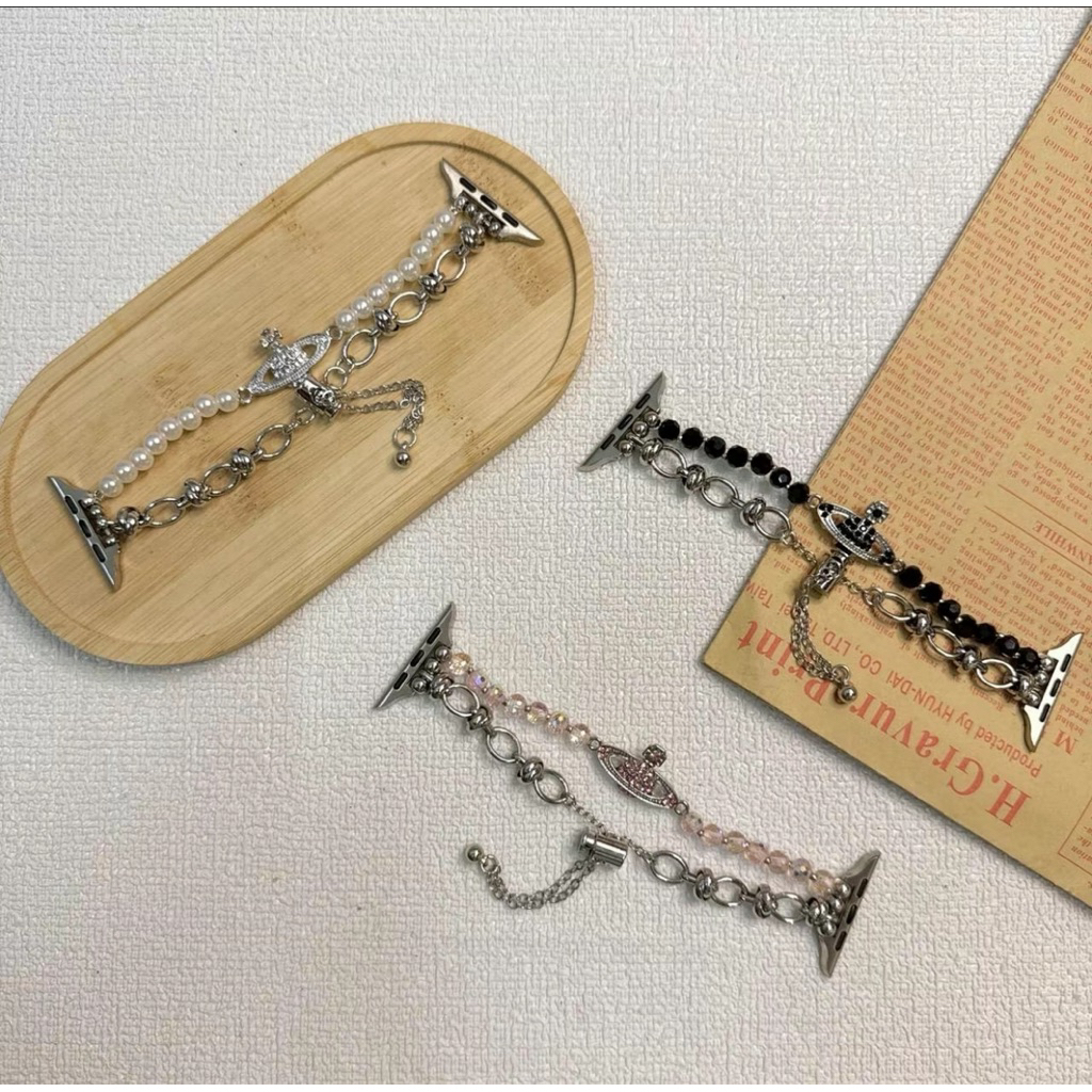 ZMZ-สายนาฬิกา SmartWatch สายสร้อยข้อมือวิเวียน สายสร้อย ~ไข่มุกลูกปัดสไตล์แฟชั่น ขนาด 38/40/41/($10)